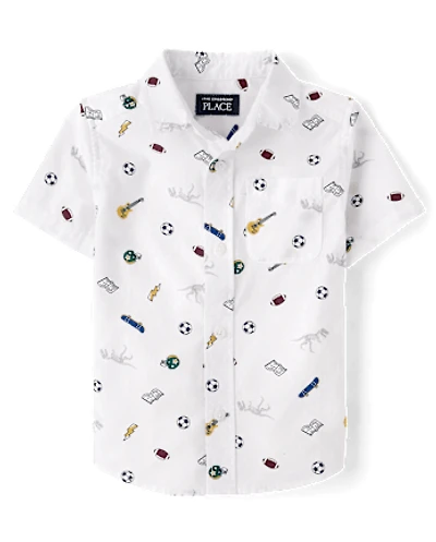 Baby And Toddler Boys School Doodle Poplin Button Up Shirt
