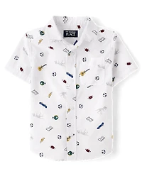 Baby And Toddler Boys School Doodle Poplin Button Up Shirt