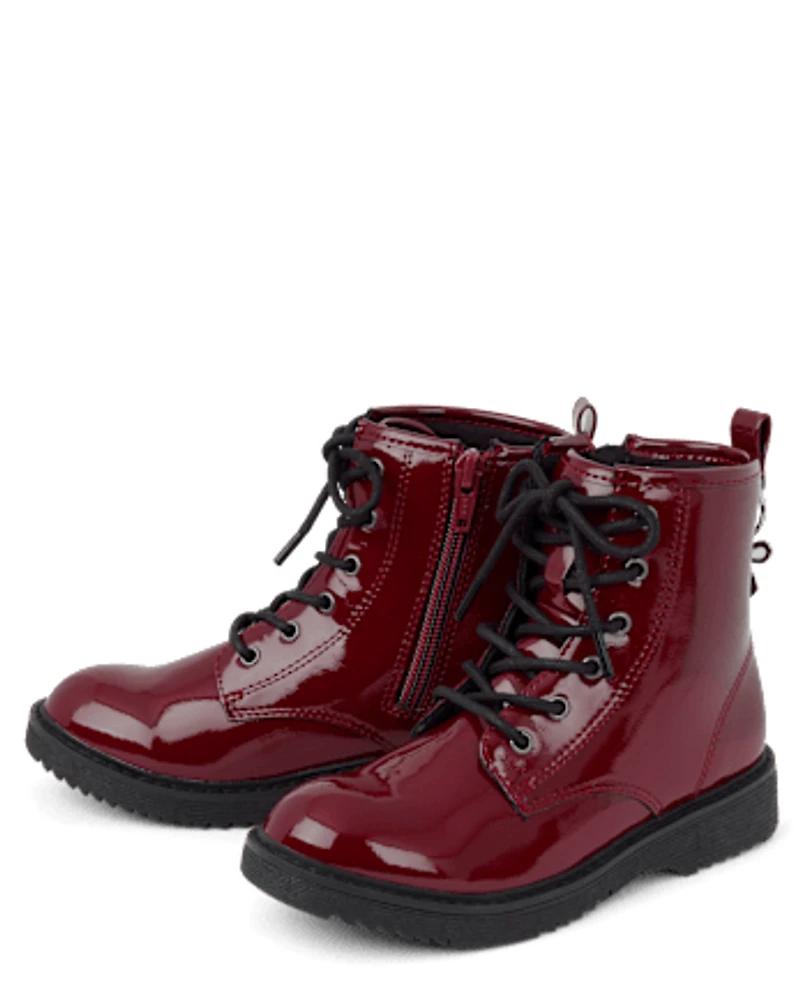 Girls Bow Charm Combat Boots