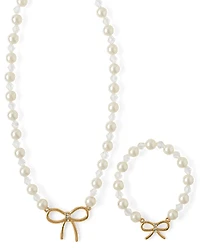 Girls Bow Pearl 2-Piece Jewelry Set