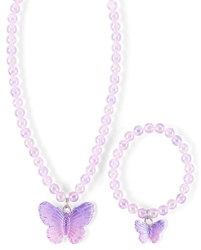 Girls Beaded Butterfly 2-Piece Jewelry Set