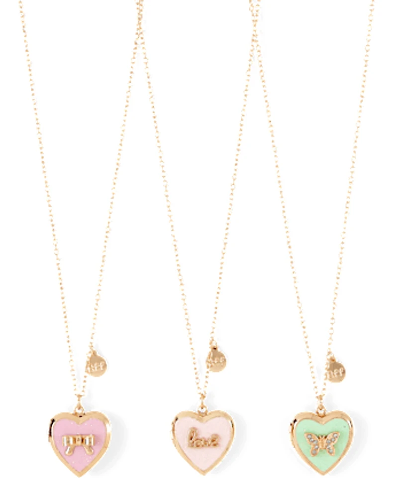 Girls Bow BFF Locket Necklace 3-Pack