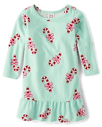 Baby And Toddler Girls Holiday Candy Cane Velour Nightgown