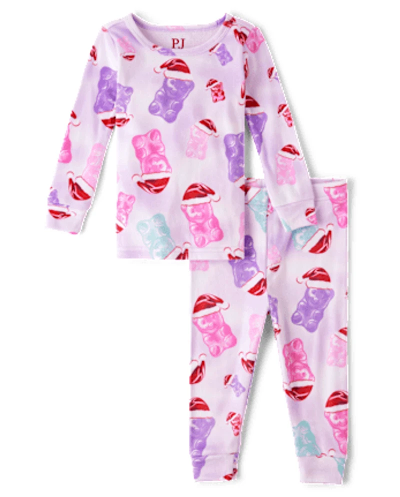 Baby And Toddler Girls Santa Candy Bear Velour Pajamas