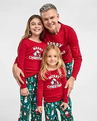 Kids Matching Family Merry Christmas Cotton And Microfleece Pajamas