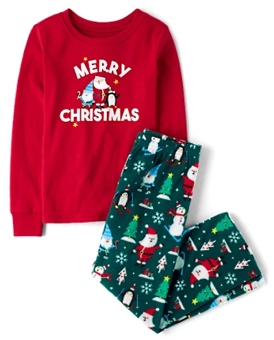 Kids Matching Family Merry Christmas Cotton And Microfleece Pajamas