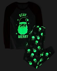 Adult Matching Family Glow Stay Merry Cotton Pajamas