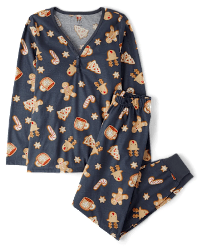 Womens Matching Family Ginerbread Cotton Henley Pajamas