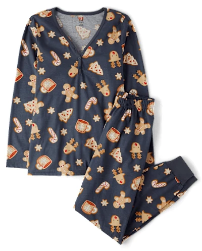 Womens Matching Family Ginerbread Cotton Henley Pajamas