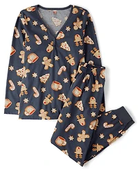 Womens Matching Family Ginerbread Cotton Henley Pajamas