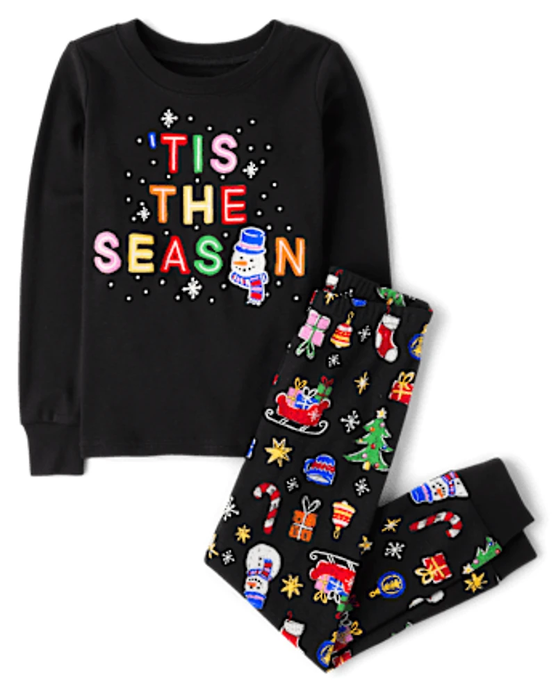 Kids Matching Family Glow Tis The Season Snug Fit Cotton Pajamas