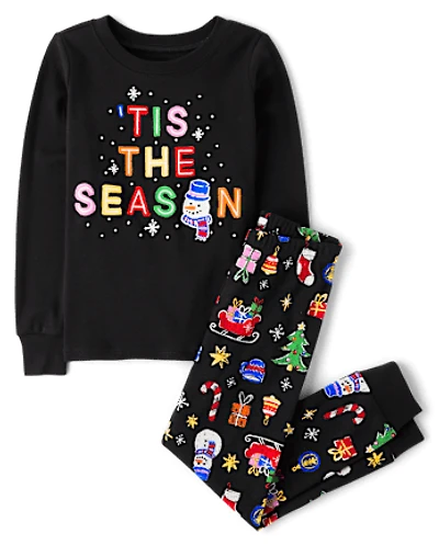Kids Matching Family Glow Tis The Season Snug Fit Cotton Pajamas