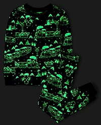 Kids Glow Holiday Train Snug Fit Cotton Pajamas