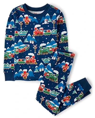 Kids Glow Holiday Train Snug Fit Cotton Pajamas