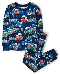 Kids Glow Holiday Train Snug Fit Cotton Pajamas