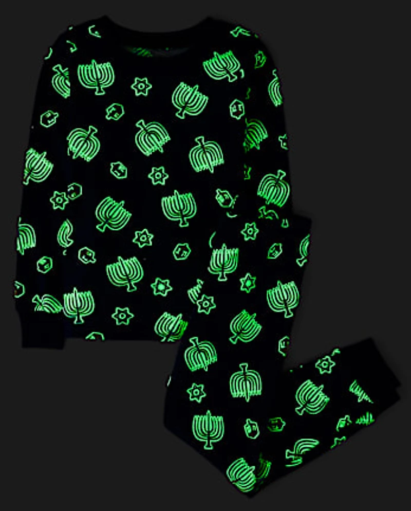 Kids Matching Family Glow Hanukkah Snug Fit Cotton Pajamas