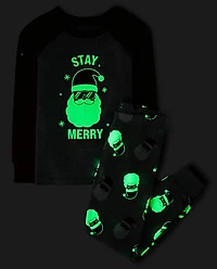Kids Matching Family Glow Stay Merry Snug Fit Cotton Pajamas
