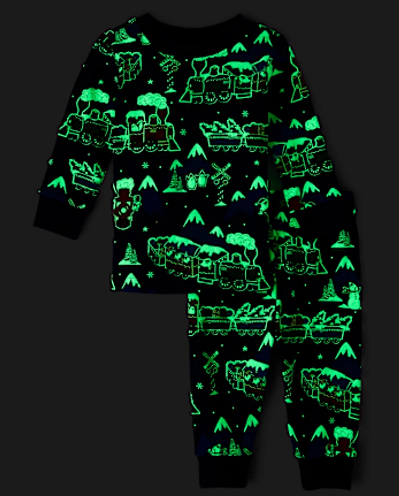 Baby And Toddler Glow Holiday Train Snug Fit Cotton Pajamas