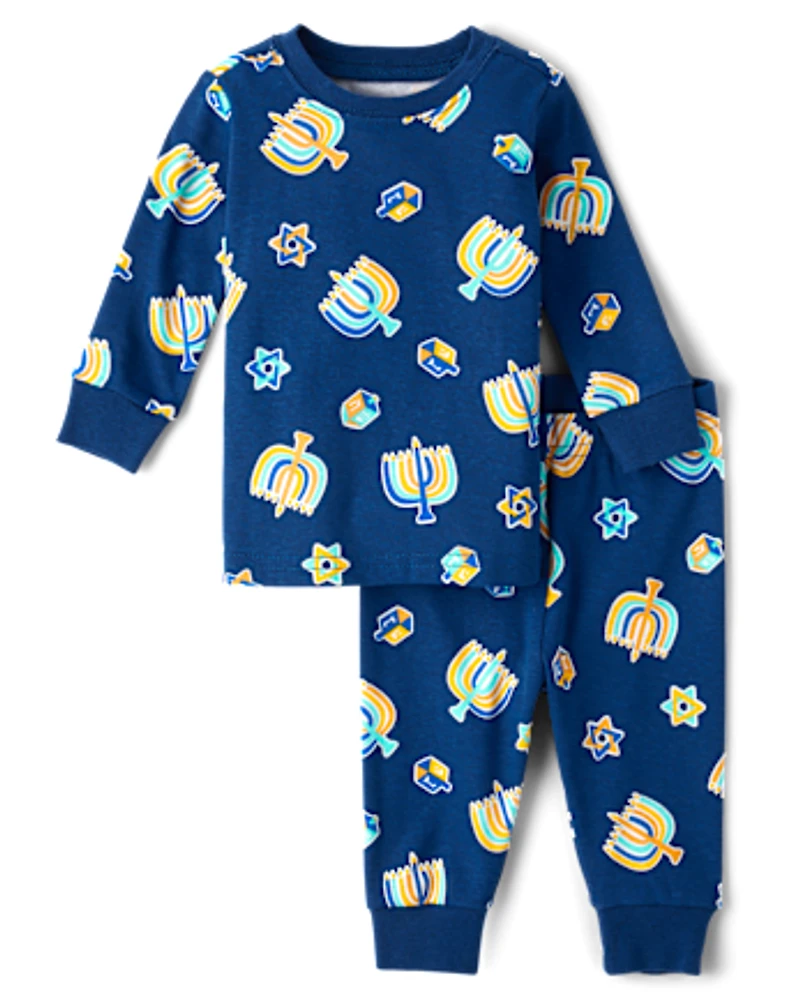 Pyjama Hanoukka en coton ajusté pour bébé et enfant bas âge, assorti familial