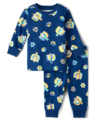 Pyjama Hanoukka en coton ajusté pour bébé et enfant bas âge, assorti familial