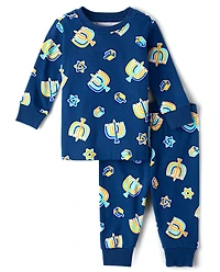 Pyjama Hanoukka en coton ajusté pour bébé et enfant bas âge, assorti familial