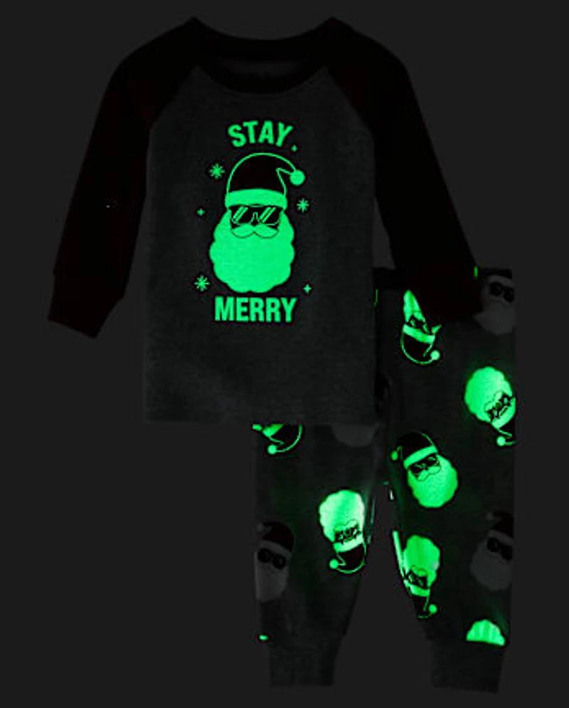 Baby And Toddler Matching Family Glow Stay Merry Snug Fit Cotton Pajamas
