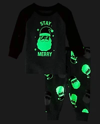 Baby And Toddler Matching Family Glow Stay Merry Snug Fit Cotton Pajamas
