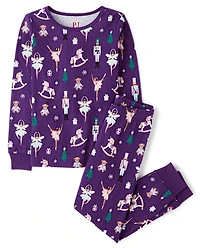 Girls Glow Nutcracker Ballerina Snug Fit Cotton Pajamas