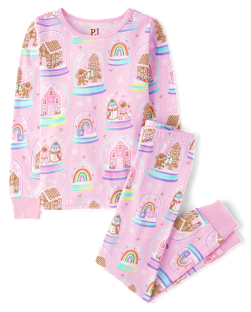 Girls Mommy And Me Gingerbread Snow Globe Snug Fit Cotton Pajamas