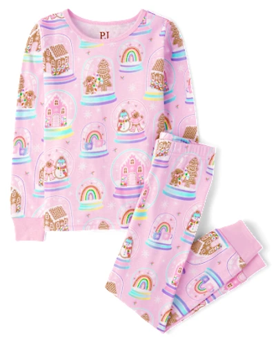 Girls Mommy And Me Gingerbread Snow Globe Snug Fit Cotton Pajamas