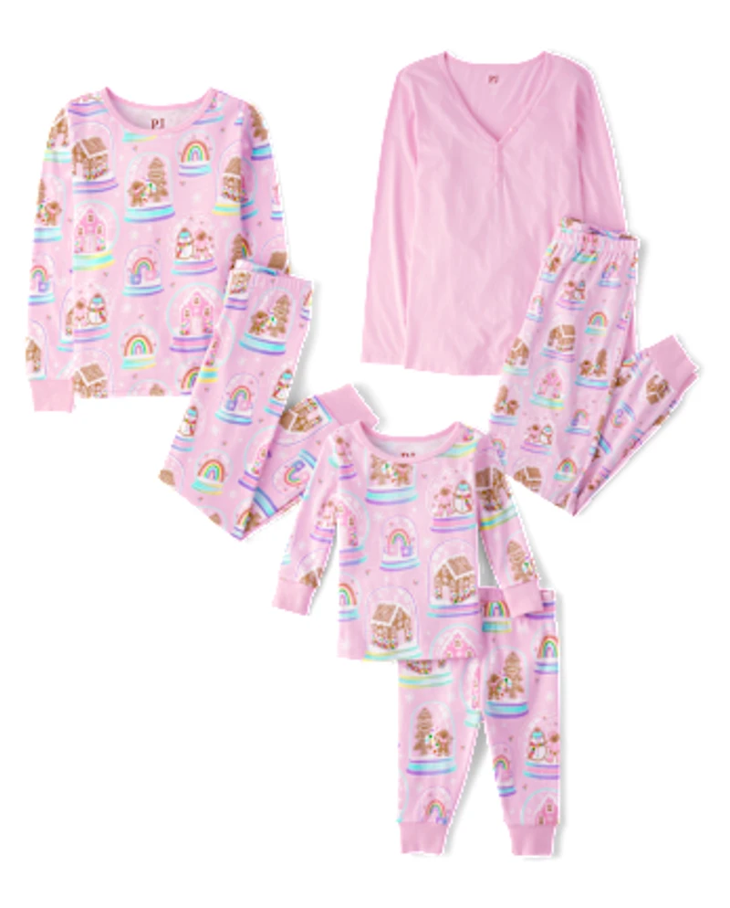 Baby And Toddler Girls Mommy Me Gingerbread Snow Globe Snug Fit Cotton Pajamas