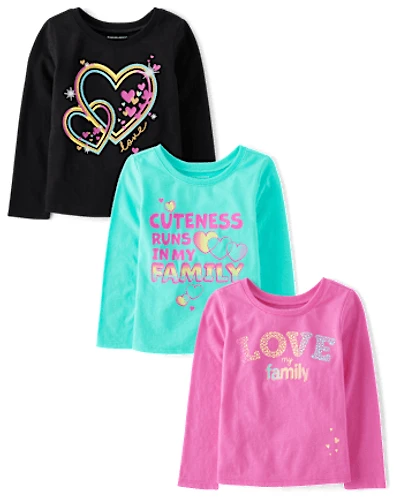 Baby And Toddler Girls Family Graphic Tee 3-Pack