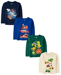 Baby And Toddler Boys Dinos Trucks Graphic Tee 4-Pack