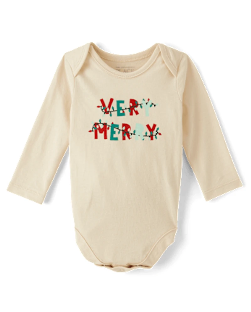 Baby Very Merry Christmas Lights Graphic Bodysuit