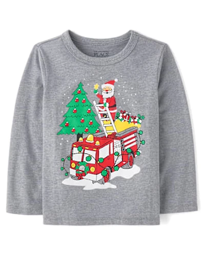 Baby And Toddler Boys Christmas Santa Firetruck Graphic Tee