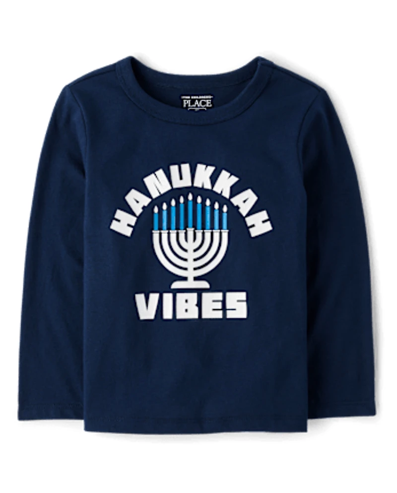 Baby And Toddler Boys Glow Hanukkah Vibes Graphic Tee