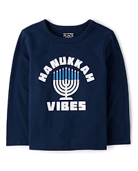 Baby And Toddler Boys Glow Hanukkah Vibes Graphic Tee