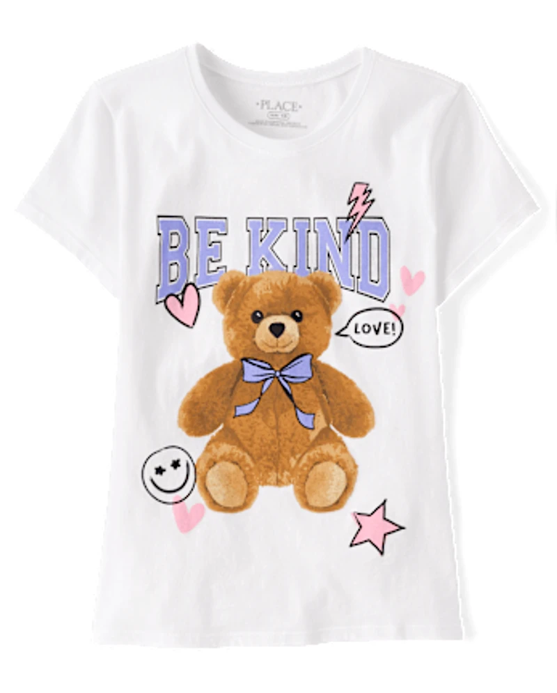 Girls Kind Teddy Bear Graphic Tee