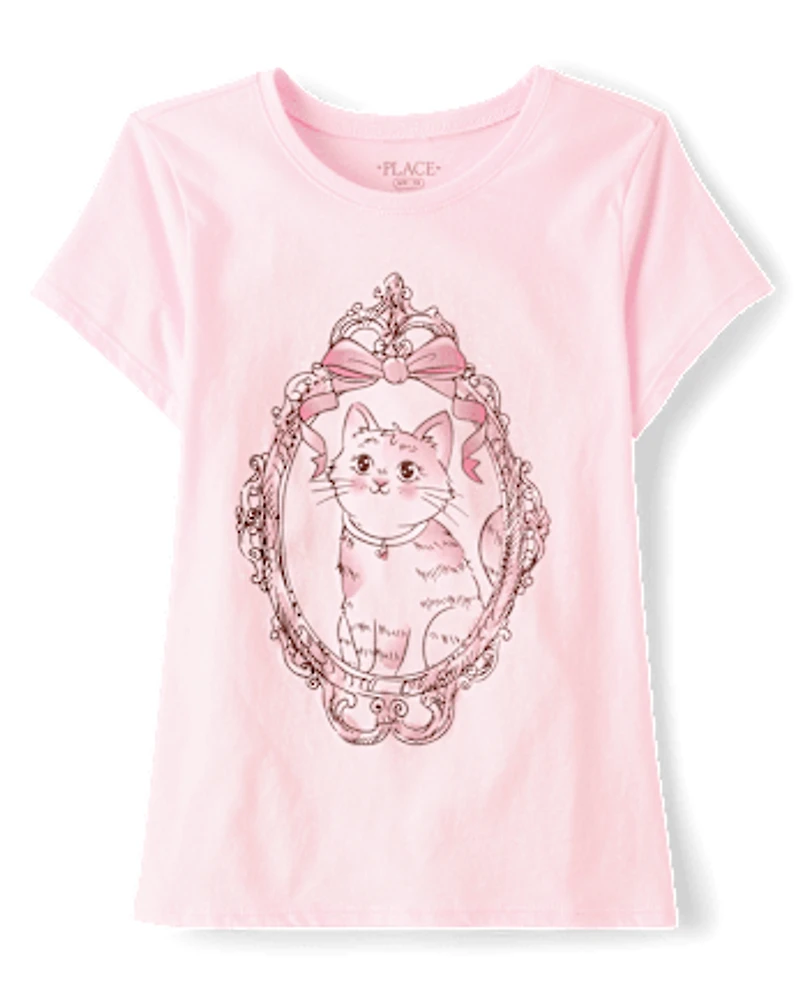 Girls Cat Mirror Graphic Tee