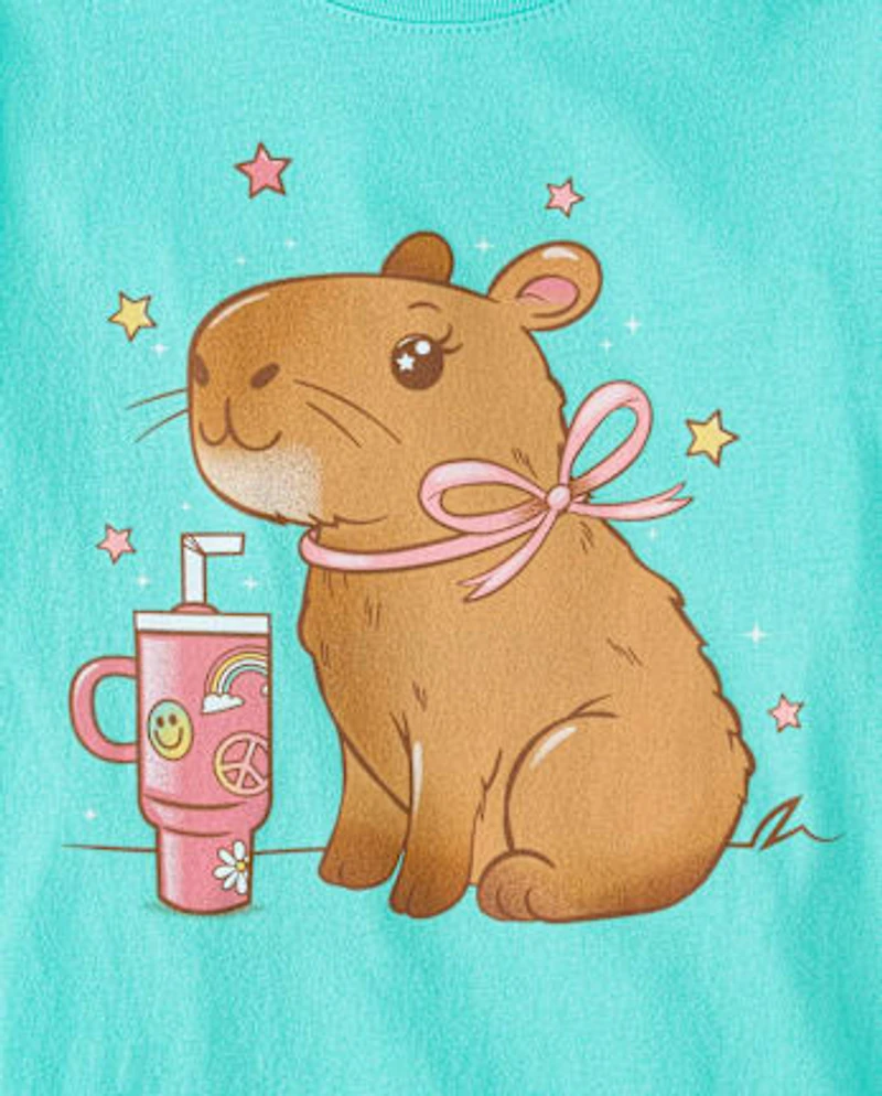 Girls Capybara Tumbler Graphic Tee