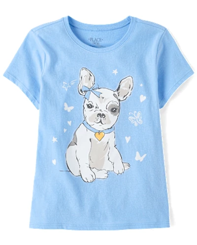 Girls Dog Butterflies Graphic Tee
