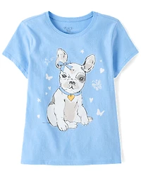 Girls Dog Butterflies Graphic Tee