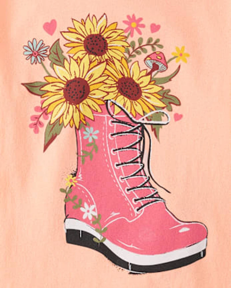 Girls Flower Boot Graphic Tee