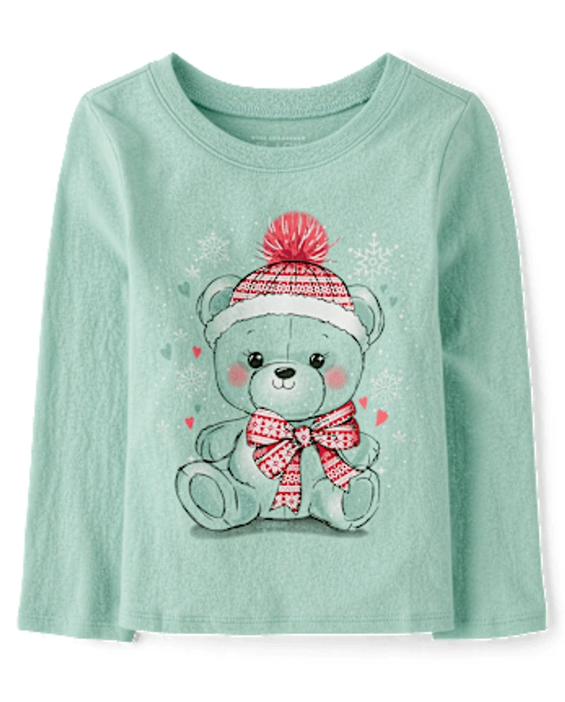Baby And Toddler Girls Christmas Bear Graphic Tee