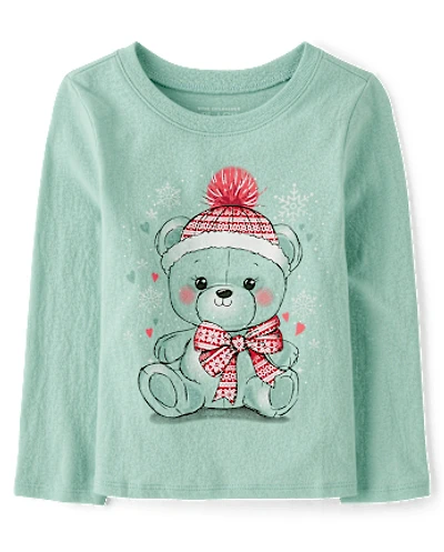 Baby And Toddler Girls Christmas Bear Graphic Tee