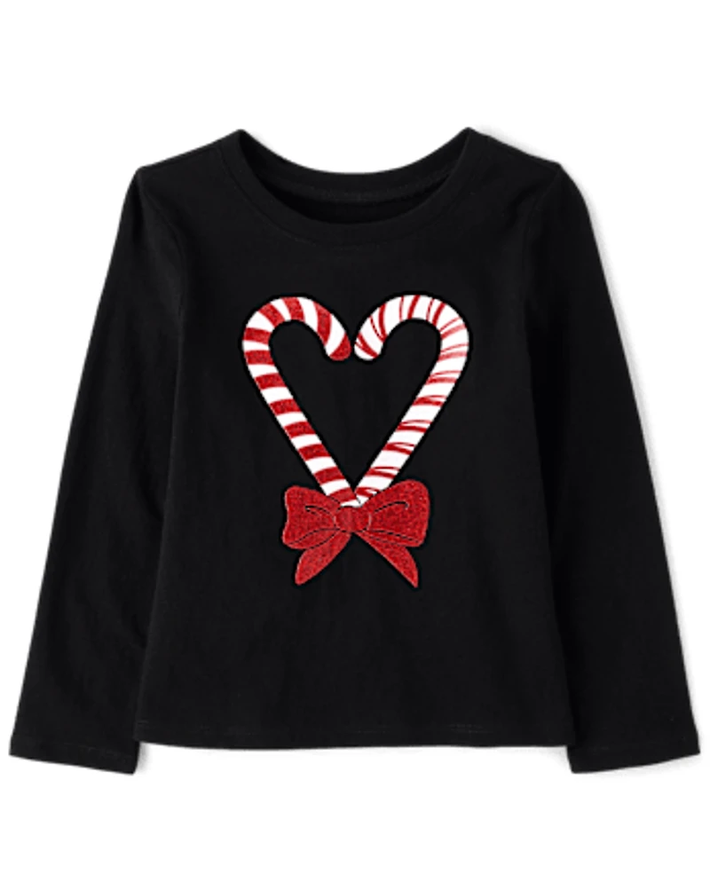 Baby And Toddler Girls Christmas Candy Canes Graphic Tee