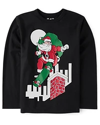 Boys Christmas Skateboard Santa Graphic Tee
