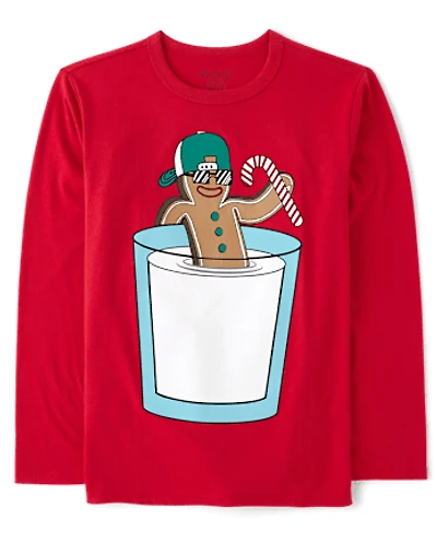 Boys Christmas Gingerbread And Milk Glass Graphic Tee