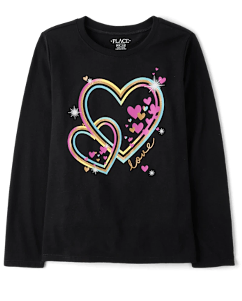Girls Neon Hearts Graphic Tee