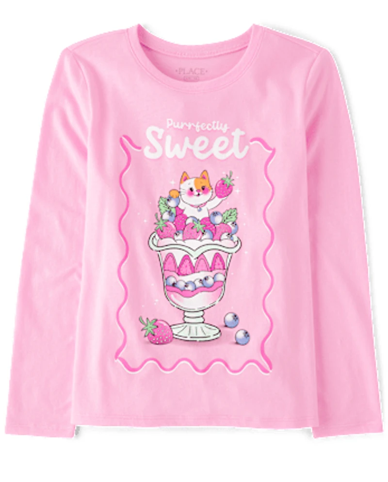 Girls Sweet Cat Graphic Tee